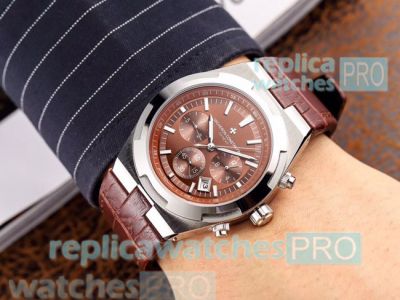 Vacheron Constantin Overseas Copy Watch Brown Dial Brown Leather Strap